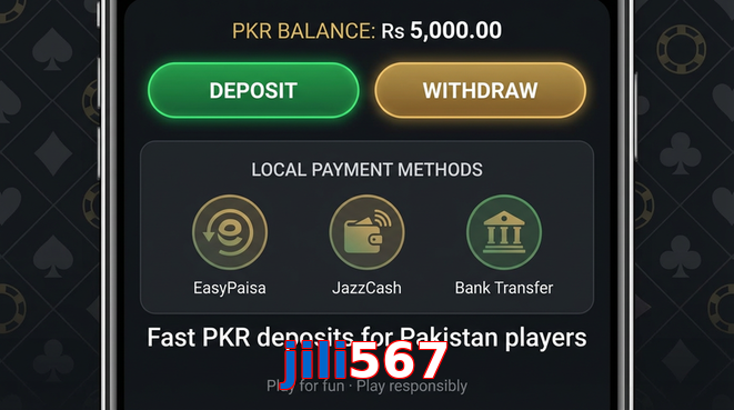 Deposit and withdrawal screen with PKR methods
